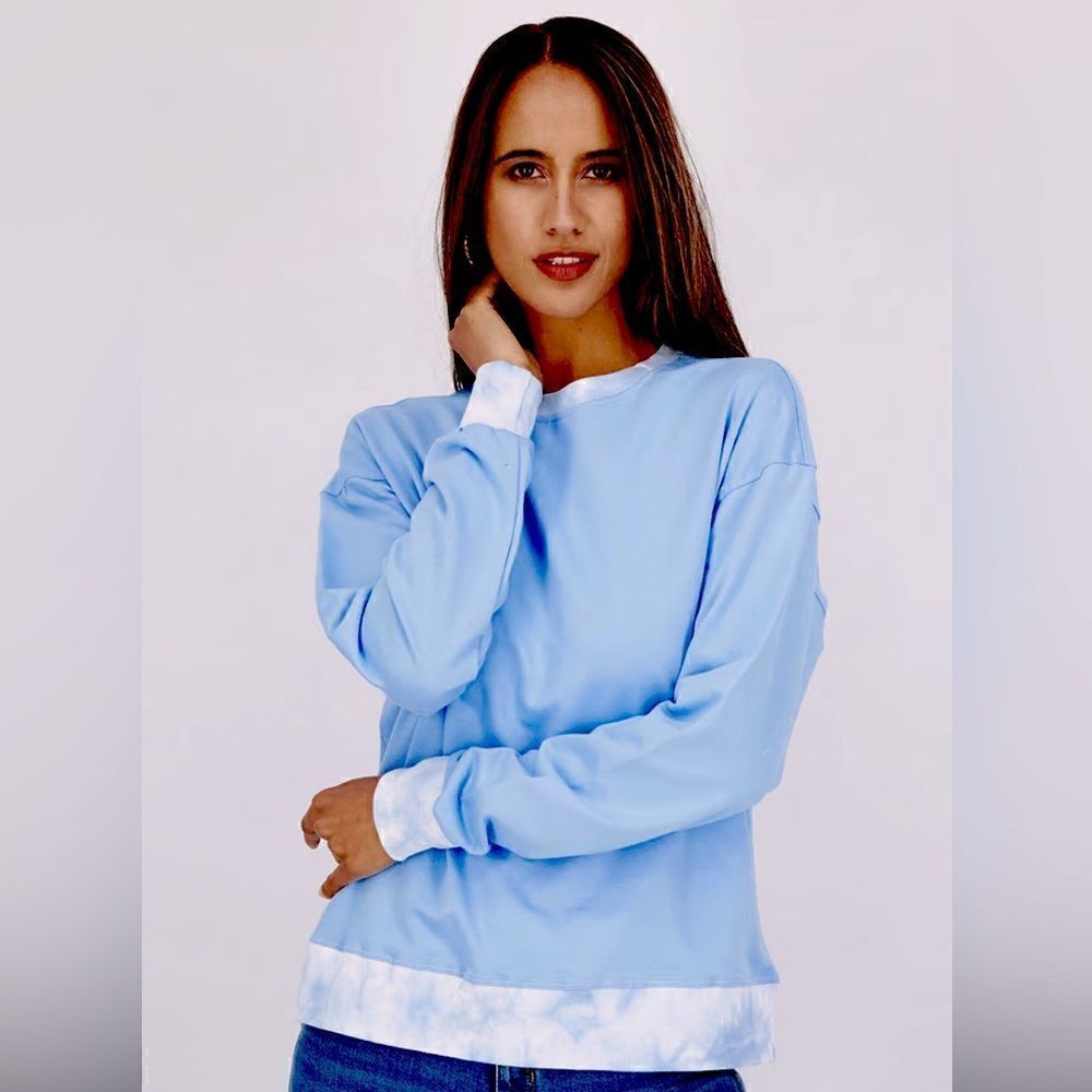 Nanette Lapore Play Blue Cotton Lightweight Sweatshirt W Tye Dye Trim